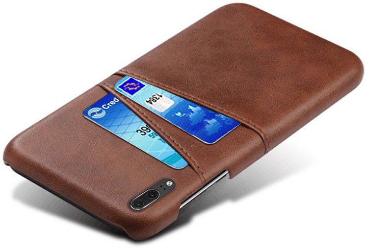 Huawei P30 Back Cover met Kunstlederen Coating Donkerbruin afbeelding 2