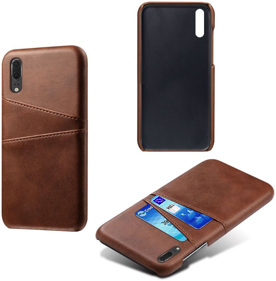 Huawei P30 Back Cover met Kunstlederen Coating Donkerbruin afbeelding 5