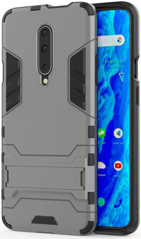 OnePlus 7 Pro Hybride Stand Hoesje Grijs afbeelding 2