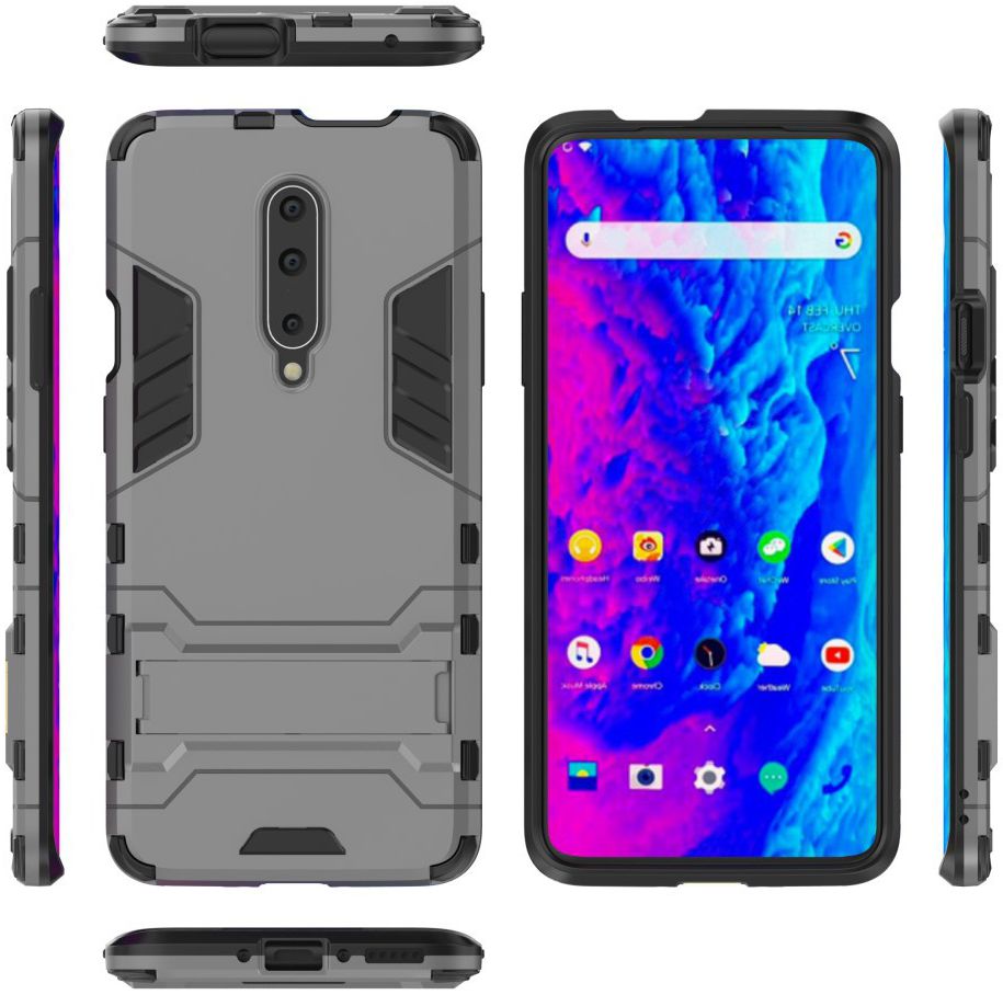OnePlus 7 Pro Hybride Stand Hoesje Grijs afbeelding 3