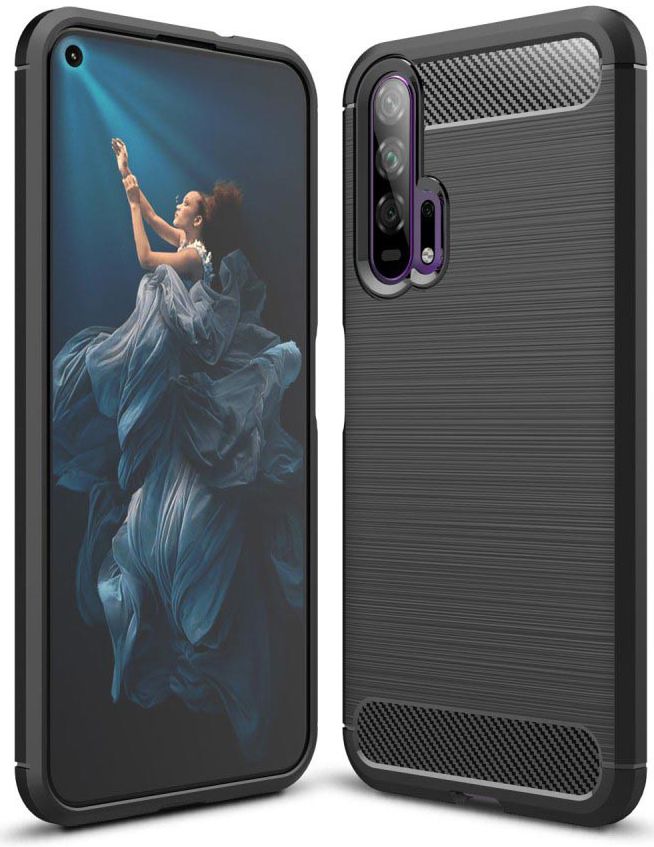 Huawei Honor 20 Pro Geborsteld TPU Hoesje Zwart afbeelding 1
