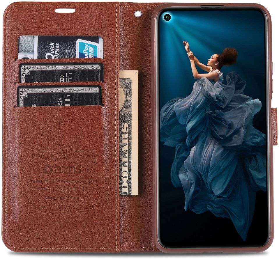 AZNS Honor 20 Pro Portemonnee Stand Hoesje Bruin afbeelding 2