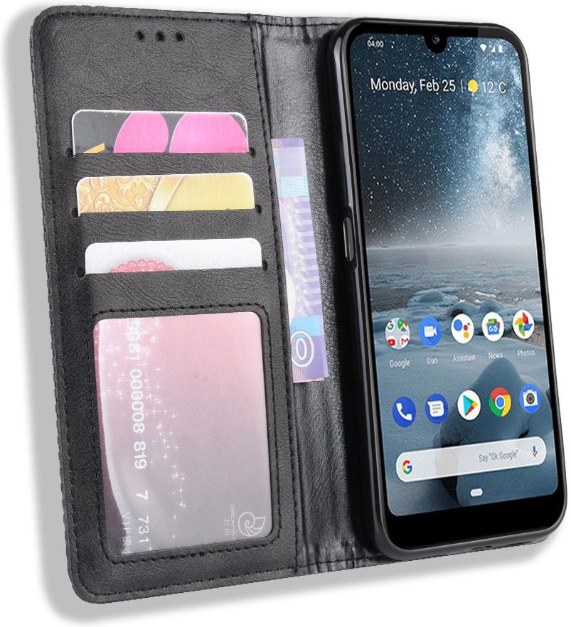 Nokia 4.2 Stijlvol Vintage Portemonnee Hoesje Zwart afbeelding 3