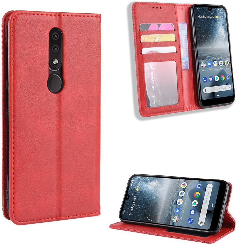 Nokia 4.2 Stijlvol Vintage Portemonnee Hoesje Rood afbeelding 6