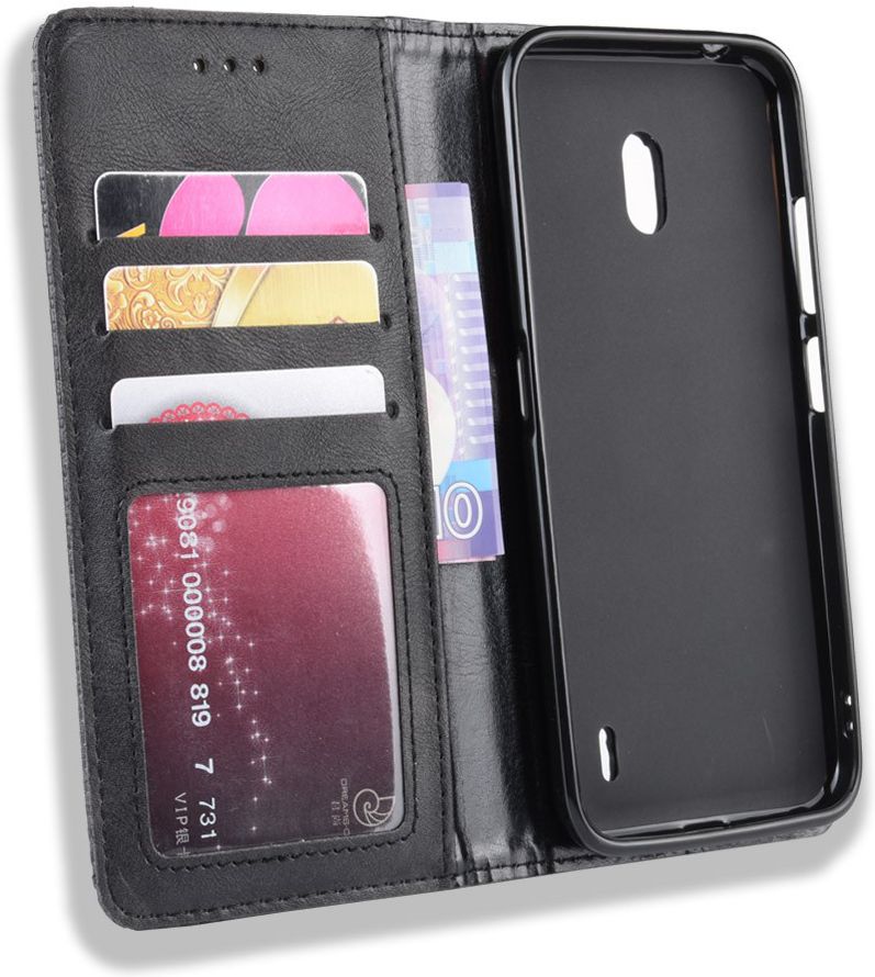 Nokia 2.2 Stijlvol Vintage Portemonnee Hoesje Zwart afbeelding 3