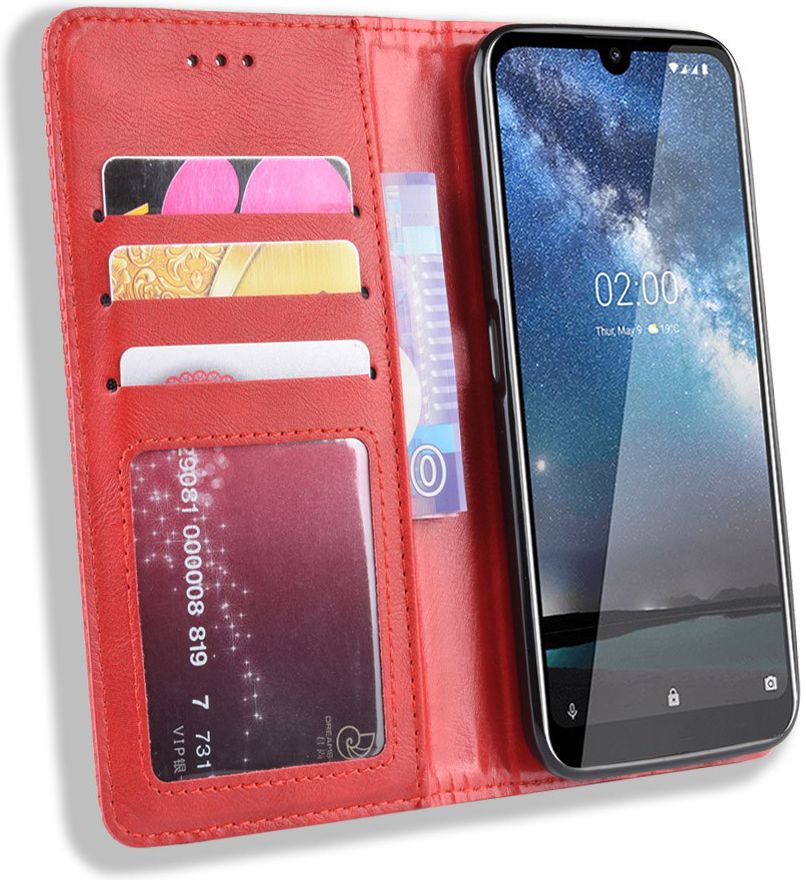 Nokia 2.2 Stijlvol Vintage Portemonnee Hoesje Rood afbeelding 2