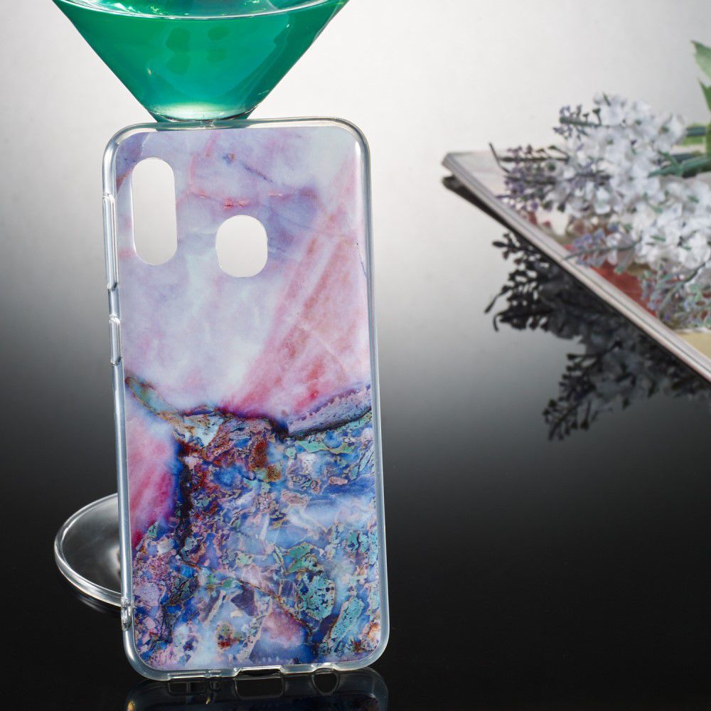 Samsung Galaxy A20E TPU Back Cover met Marmer Print Blauw afbeelding 4