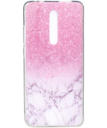 Xiaomi Mi 9T Transparant TPU Hoesje met Roze Marmer Print Hoesjes