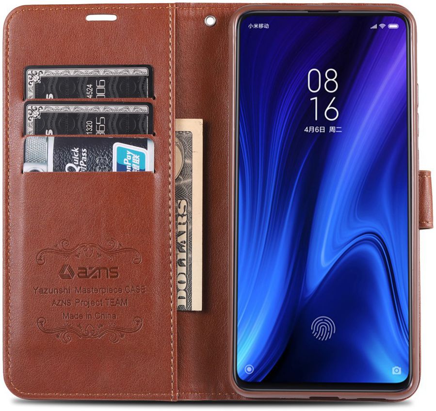 AZNS Xiaomi Mi 9T Portemonnee Stand Hoesje Bruin afbeelding 2