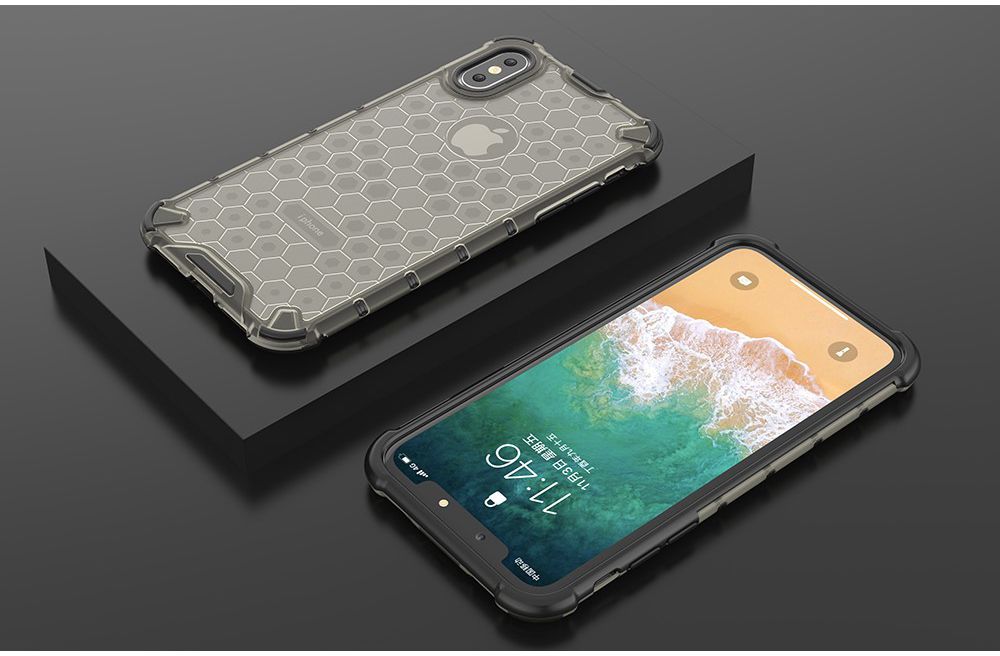 Apple iPhone XS Hybride Honinggraat Hoesje Transparant Zwart afbeelding 2