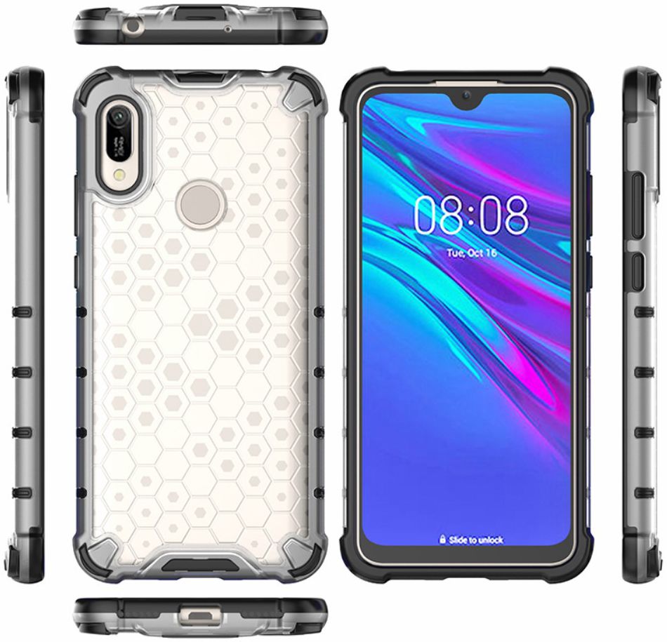 Huawei Y6s / Y6 (2019) Hoesje Hybride Honinggraat Transparant/Wit afbeelding 3