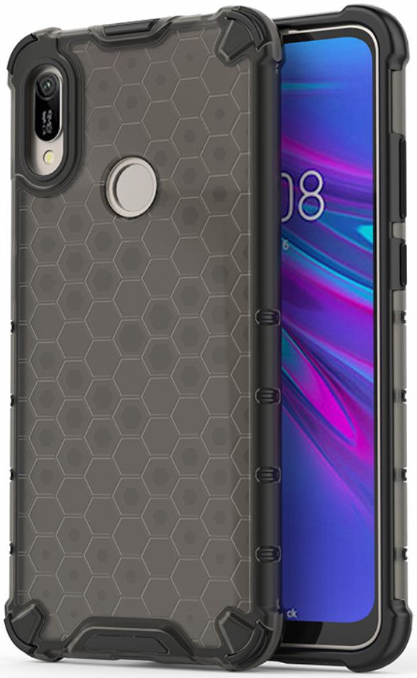 Huawei Y6s / Y6 (2019) Hoesje Hybride Honinggraat Transparant/Zwart afbeelding 1