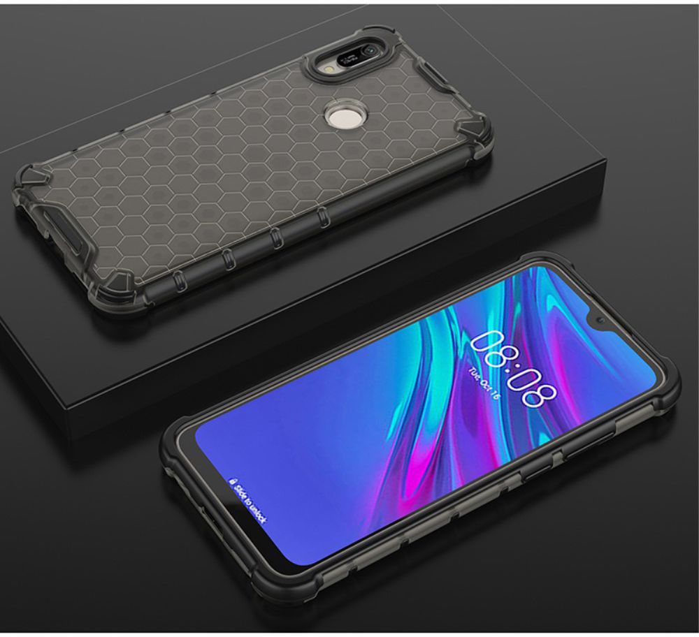 Huawei Y6s / Y6 (2019) Hoesje Hybride Honinggraat Transparant/Zwart afbeelding 2