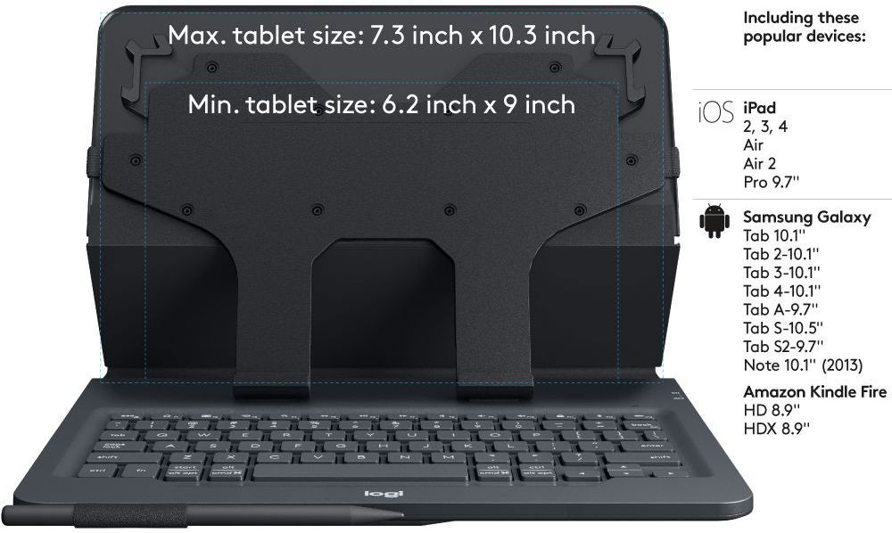 Logitech Universele 9-10 Inch Hoes met Toetsenbord Zwart afbeelding 2