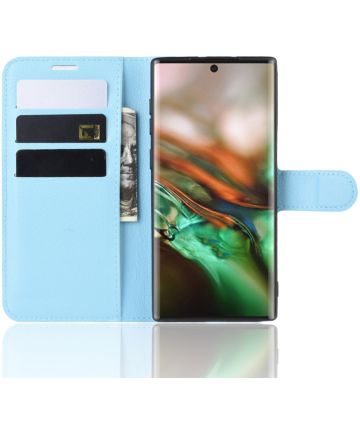 Samsung Galaxy Note 10 Litchi Skin Portemonnnee Hoesje Blauw Hoesjes