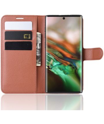 Samsung Galaxy Note 10 Litchi Skin Portemonnnee Hoesje Bruin Hoesjes