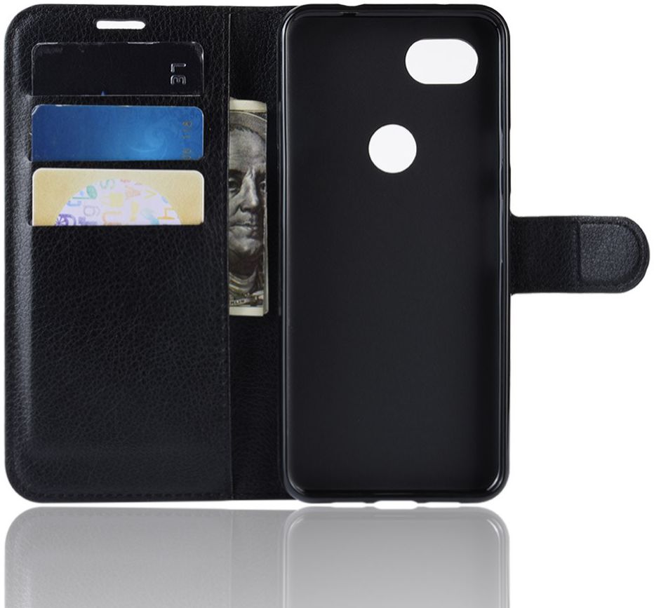 Google Pixel 3a Litchi Skin Leren Portemonnee Hoesje Zwart afbeelding 5