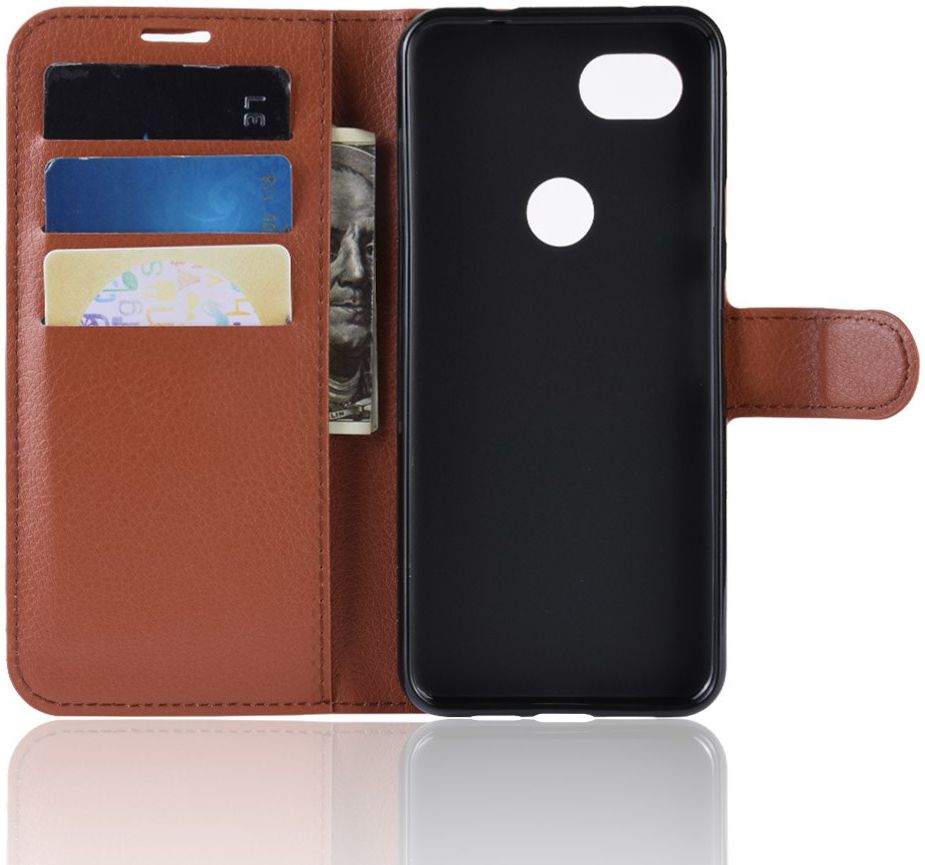 Google Pixel 3a Litchi Skin Leren Portemonnee Hoesje Bruin afbeelding 4