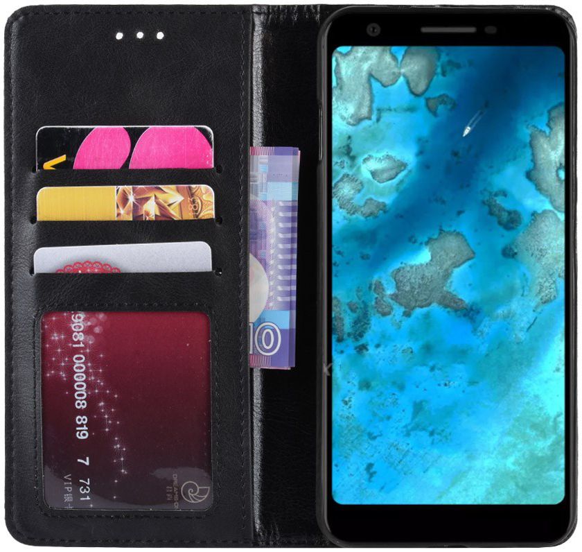 Google Pixel 3a Vintage Portemonnee Hoesje Zwart afbeelding 1