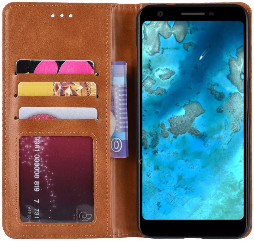 Google Pixel 3a Vintage Portemonnee Hoesje Bruin afbeelding 1