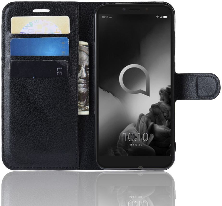 Alcatel 1S (2019) Portemonnee Hoesje Lychee Zwart afbeelding 1