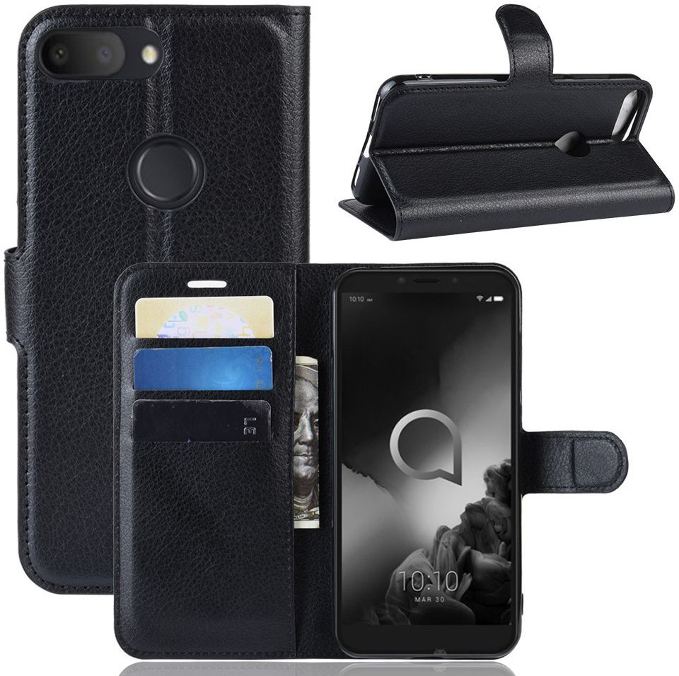 Alcatel 1S (2019) Portemonnee Hoesje Lychee Zwart afbeelding 3