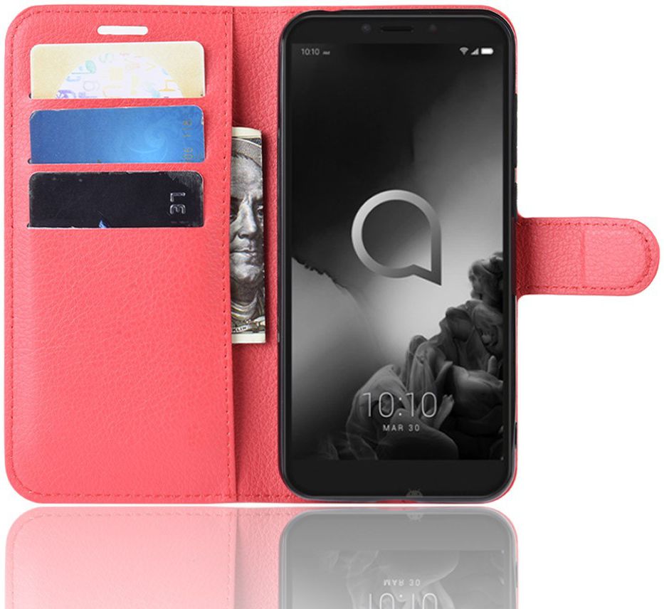 Alcatel 1S (2019) Portemonnee Hoesje Lychee Rood afbeelding 1
