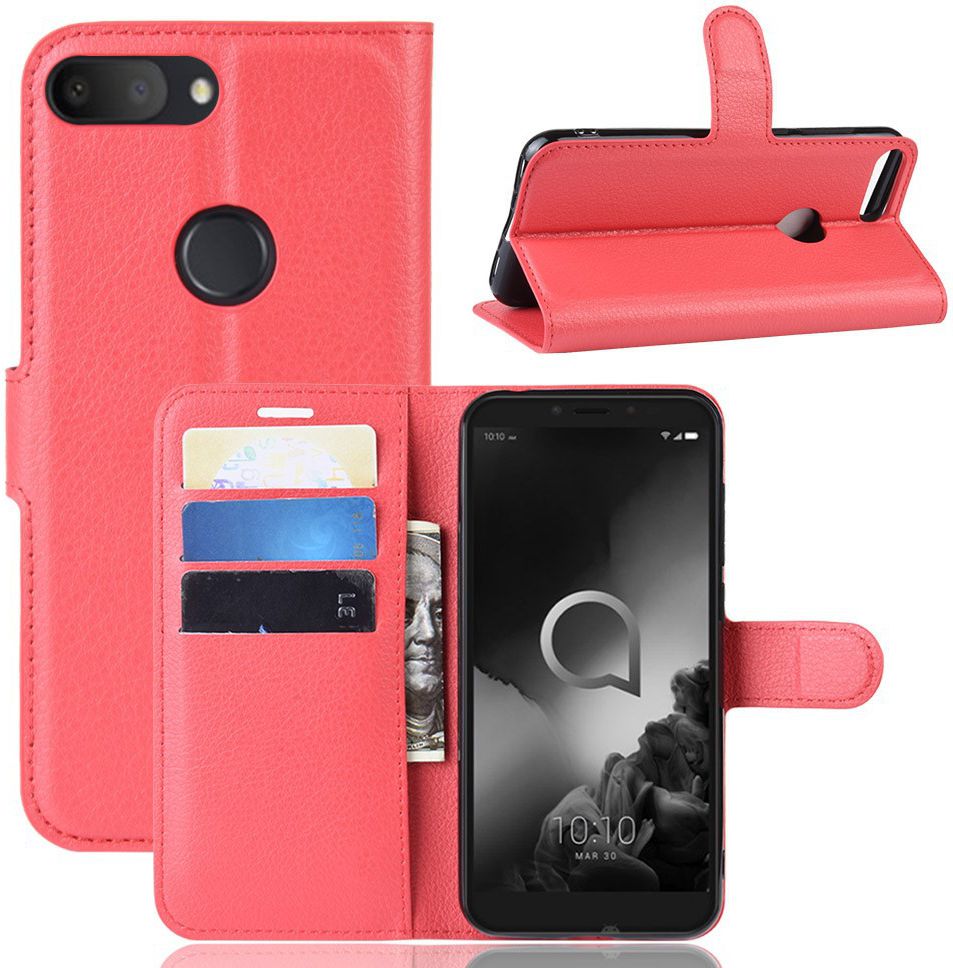 Alcatel 1S (2019) Portemonnee Hoesje Lychee Rood afbeelding 6