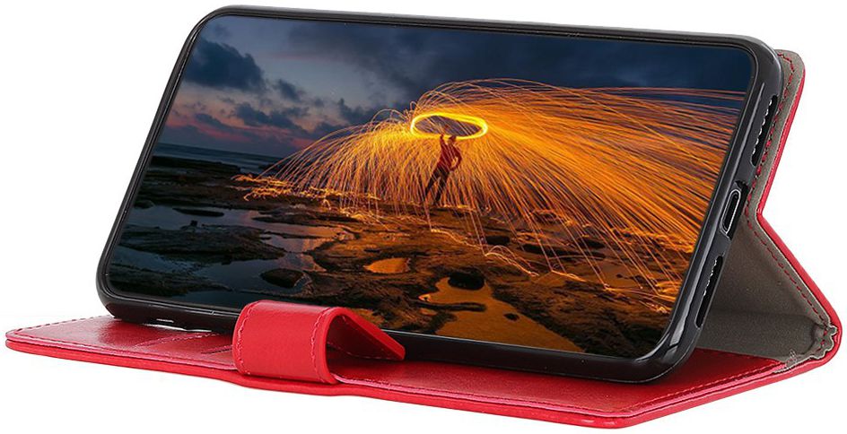 Samsung Galaxy A50 Book Case Hoesje Wallet Standaard Kunst Leer Rood afbeelding 5
