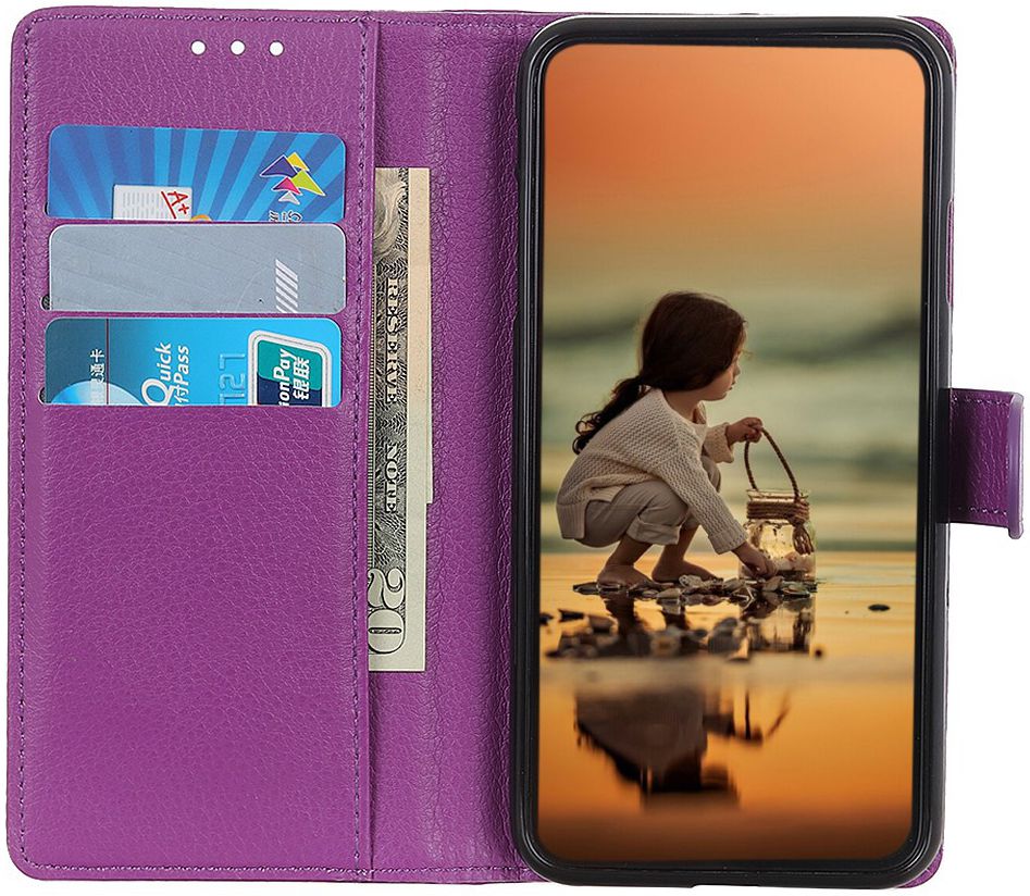 Samsung Galaxy A50 Book Case Hoesje Wallet Kunst Leer Paars afbeelding 2