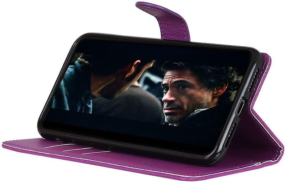 Samsung Galaxy A50 Book Case Hoesje Wallet Kunst Leer Paars afbeelding 4