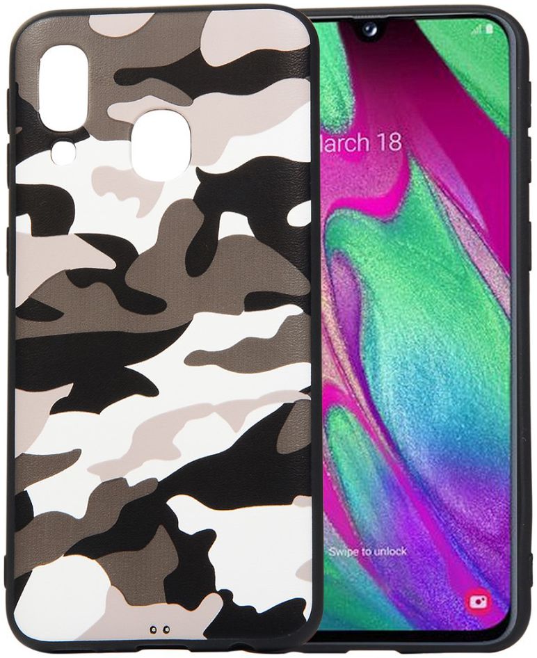 Samsung Galaxy A40 TPU Hoesje met Camouflage Print Wit afbeelding 1