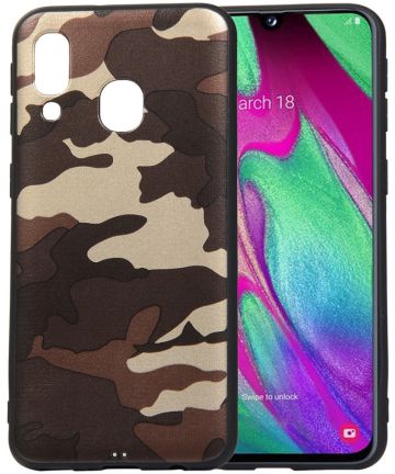 Samsung Galaxy A40 TPU Hoesje met Camouflage Print Bruin Hoesjes