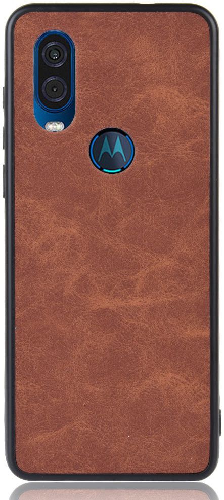 Motorola One Vision Hoesje met Kunstleer Coating Bruin afbeelding 1