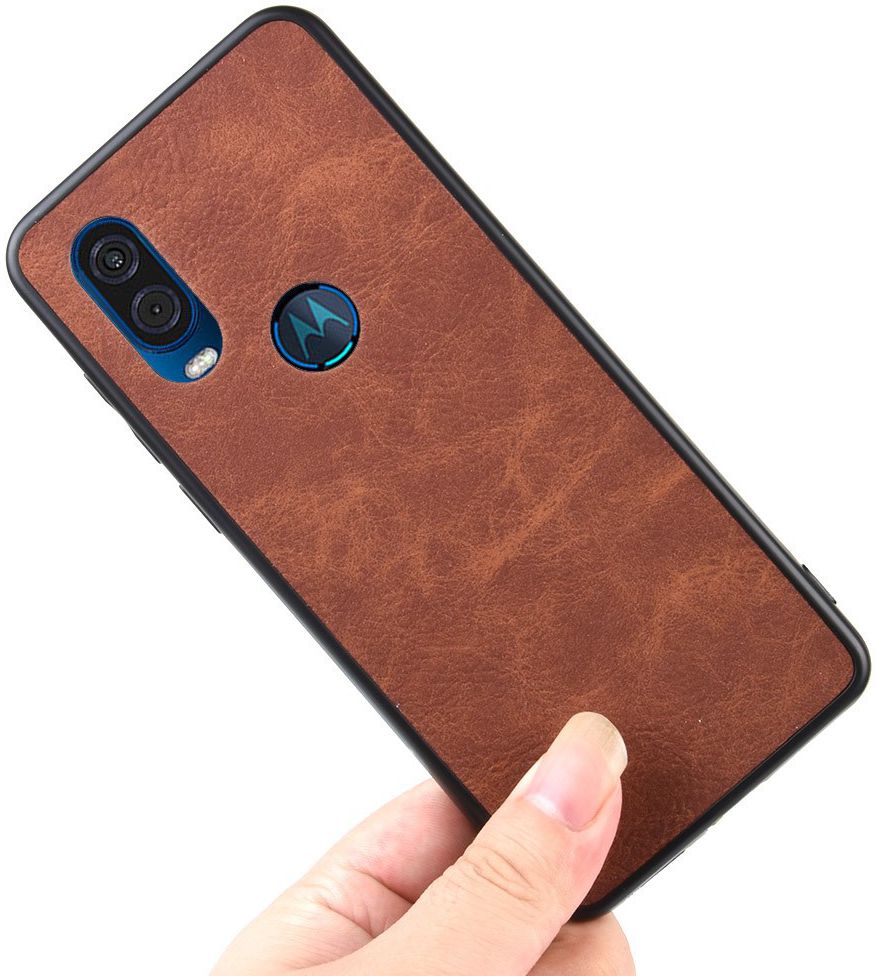 Motorola One Vision Hoesje met Kunstleer Coating Bruin afbeelding 4