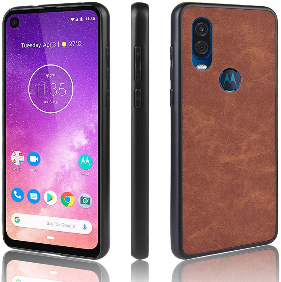 Motorola One Vision Hoesje met Kunstleer Coating Bruin afbeelding 6