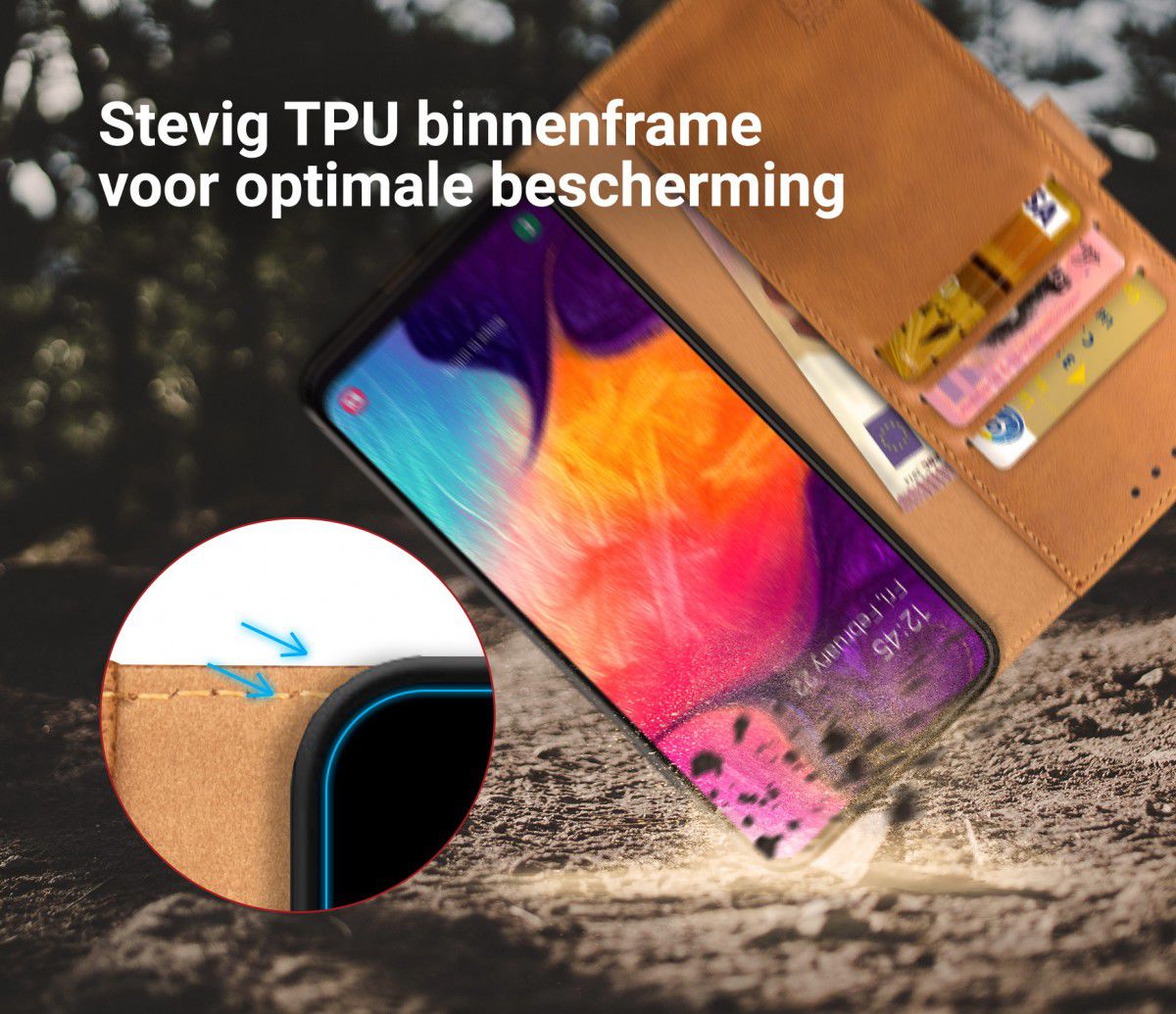 Rosso Element Samsung Galaxy A50 Hoesje Book Cover Lichtbruin afbeelding 6