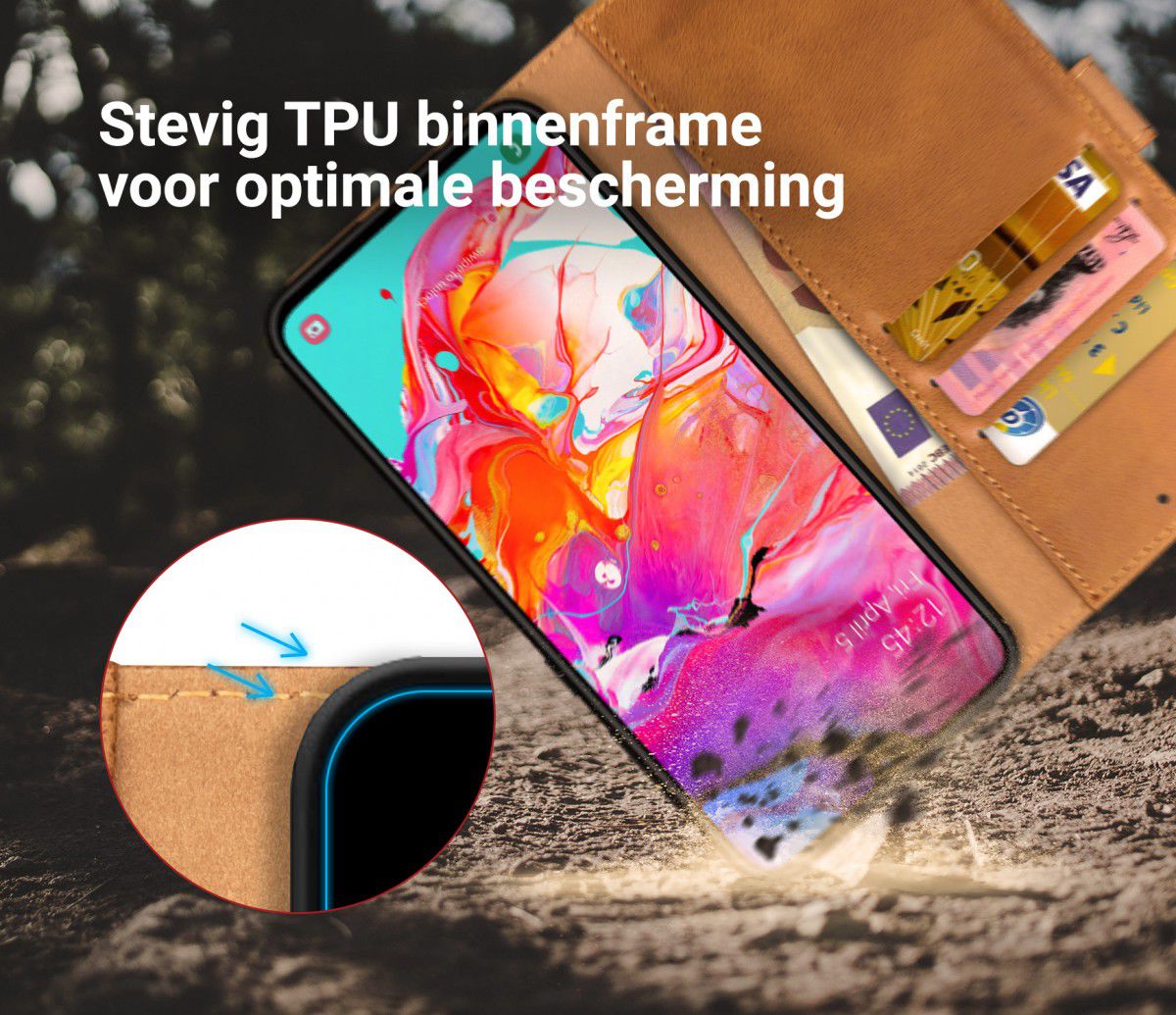 Rosso Element Samsung Galaxy A70 Hoesje Book Cover Lichtbruin afbeelding 6