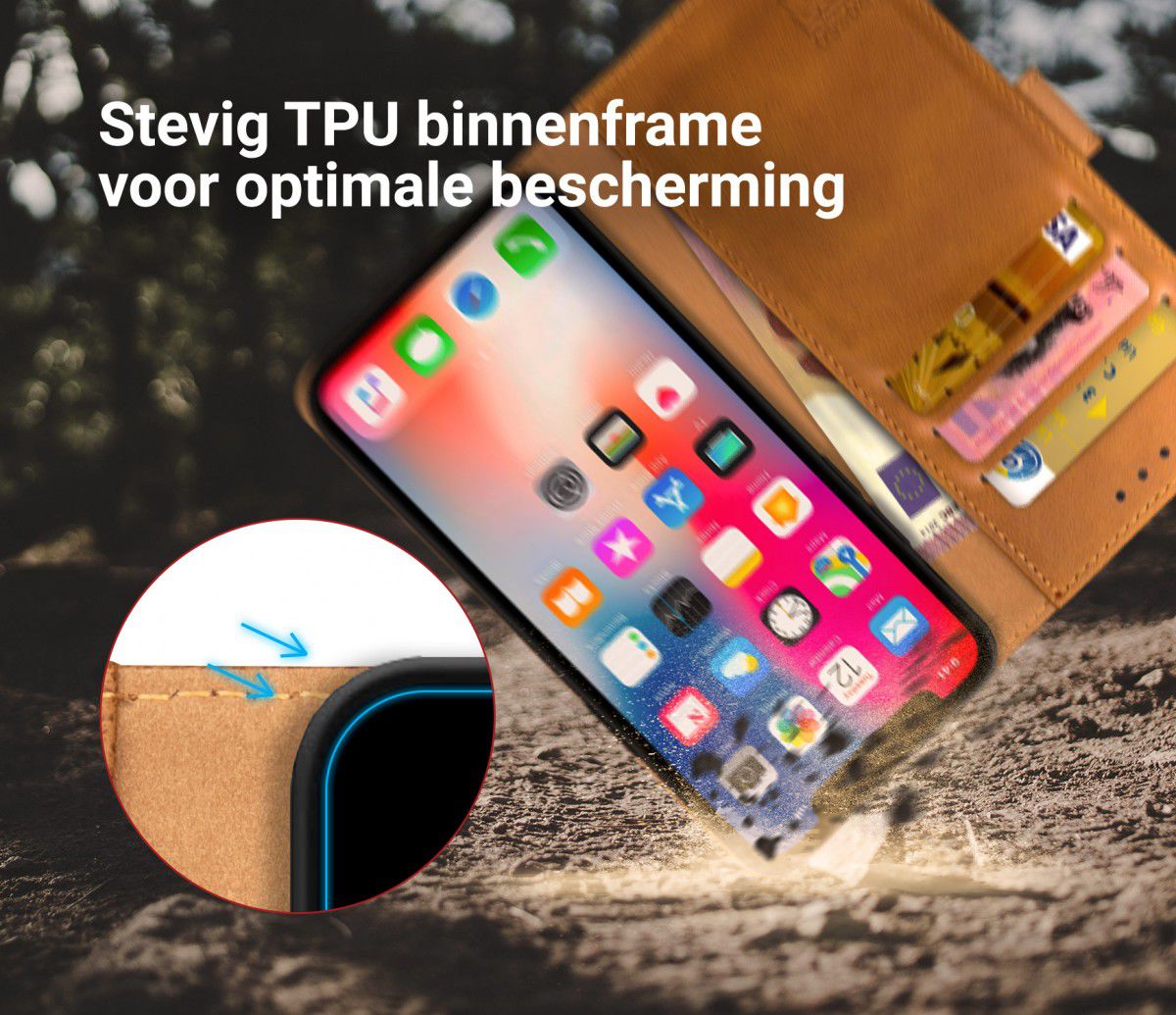 Rosso Element Apple iPhone XS / X Hoesje Book Cover Lichtbruin afbeelding 6