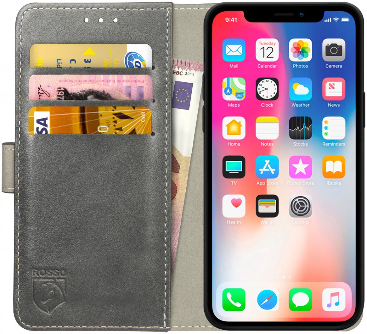 Rosso Element Apple iPhone XS / X Hoesje Book Cover Grijs afbeelding 1
