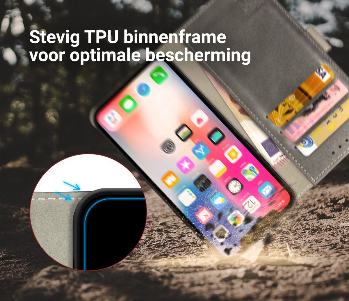 Rosso Element Apple iPhone XS / X Hoesje Book Cover Grijs afbeelding 5
