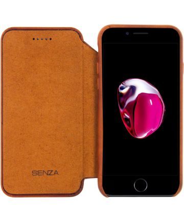 Senza Desire Apple iPhone SE (2020) Hoesje Dun Leren Wallet Case Bruin Hoesjes