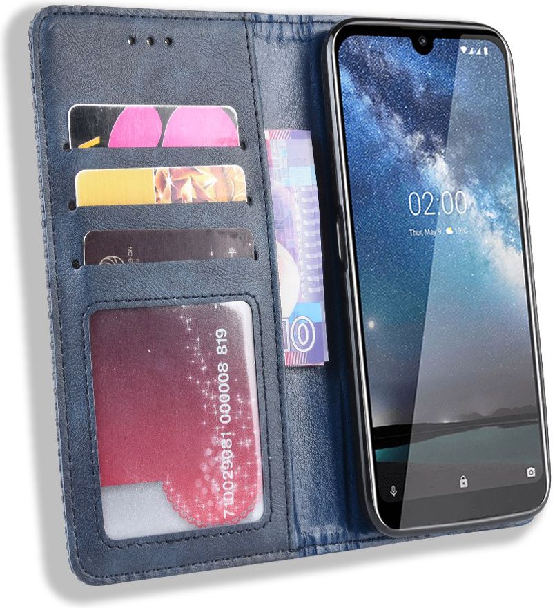 Nokia 2.2 Stijlvol Vintage Portemonnee Hoesje Blauw afbeelding 2