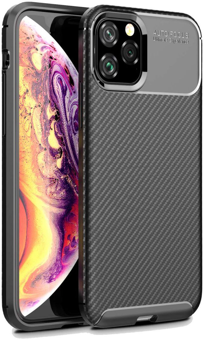 Apple iPhone 11 Pro Siliconen Carbon Hoesje Zwart afbeelding 1