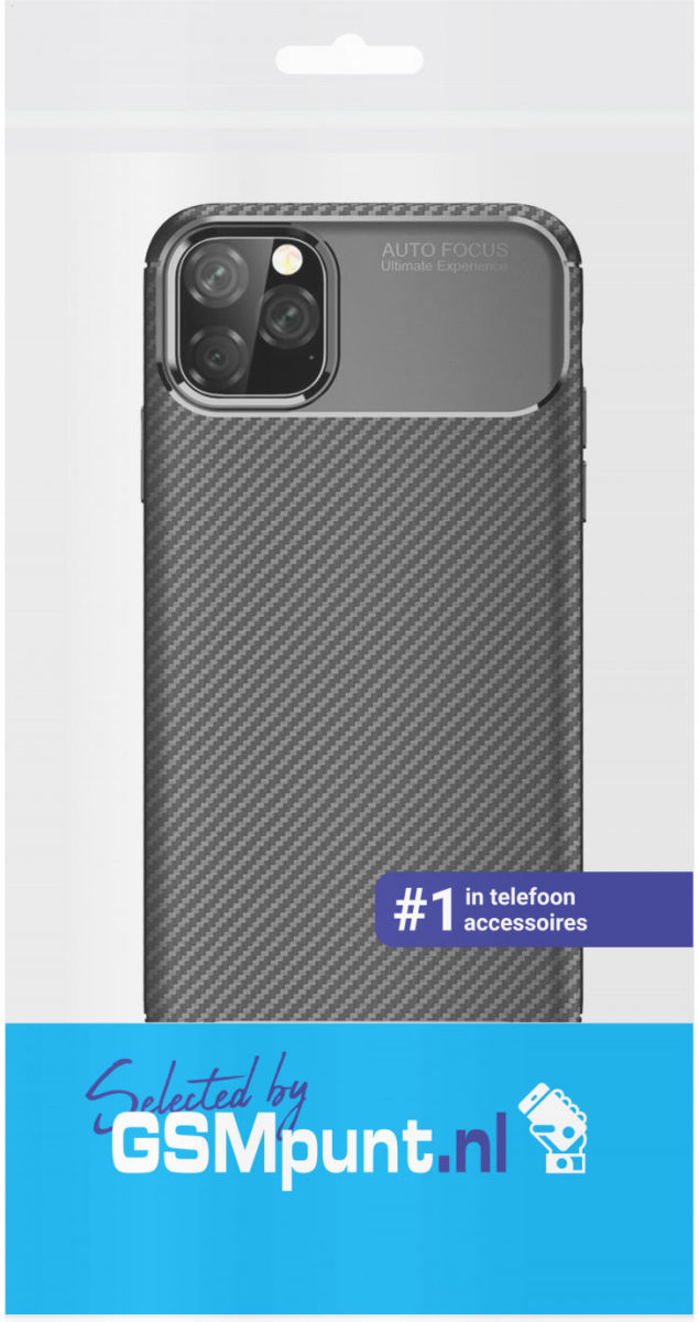 Apple iPhone 11 Pro Max Siliconen Carbon Hoesje Zwart afbeelding 2