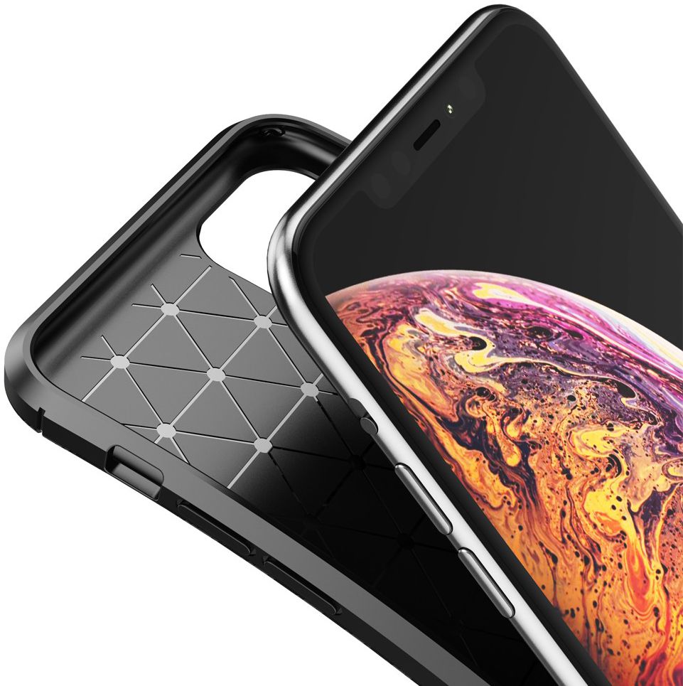 Apple iPhone 11 Pro Max Siliconen Carbon Hoesje Zwart afbeelding 4