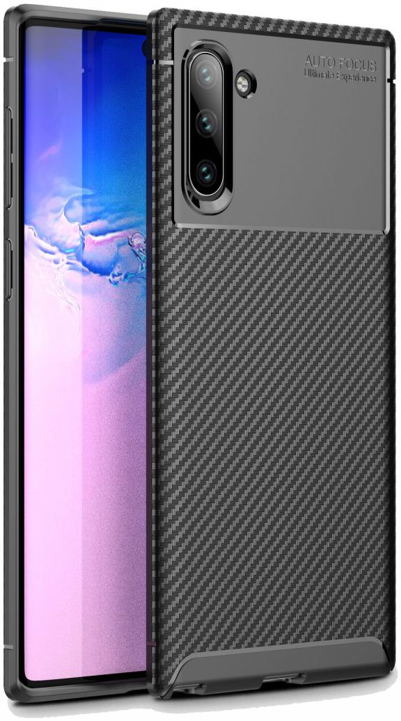 Samsung Galaxy Note 10 Siliconen Carbon Hoesje Zwart afbeelding 2