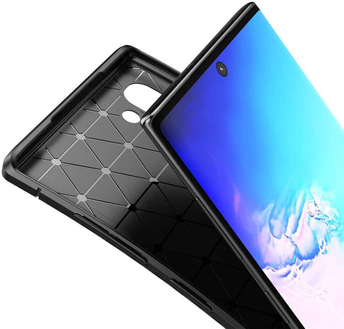Samsung Galaxy Note 10 Siliconen Carbon Hoesje Zwart afbeelding 5