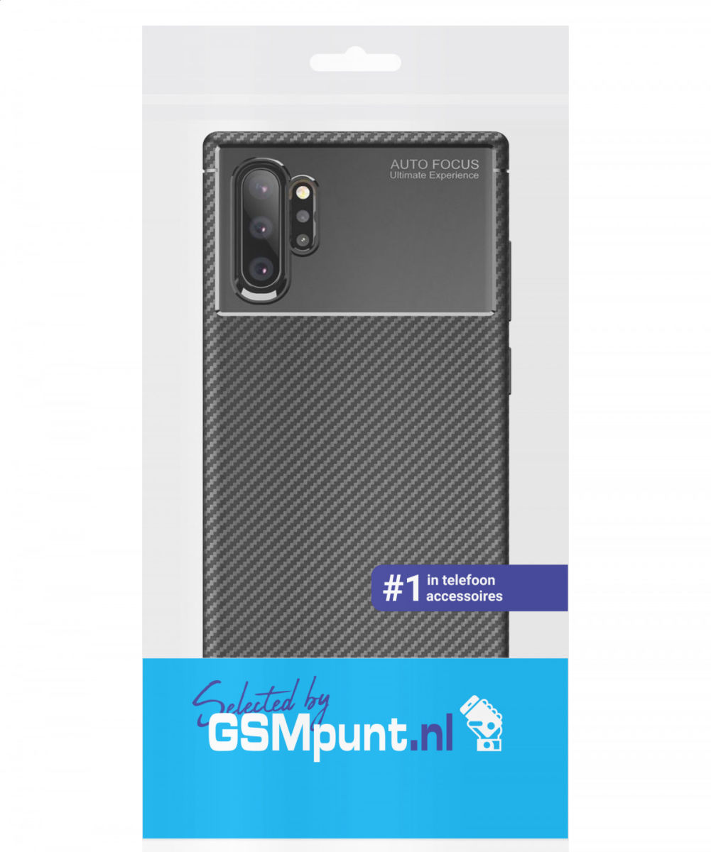 Samsung Galaxy Note 10 Plus Siliconen Carbon Hoesje Zwart afbeelding 2