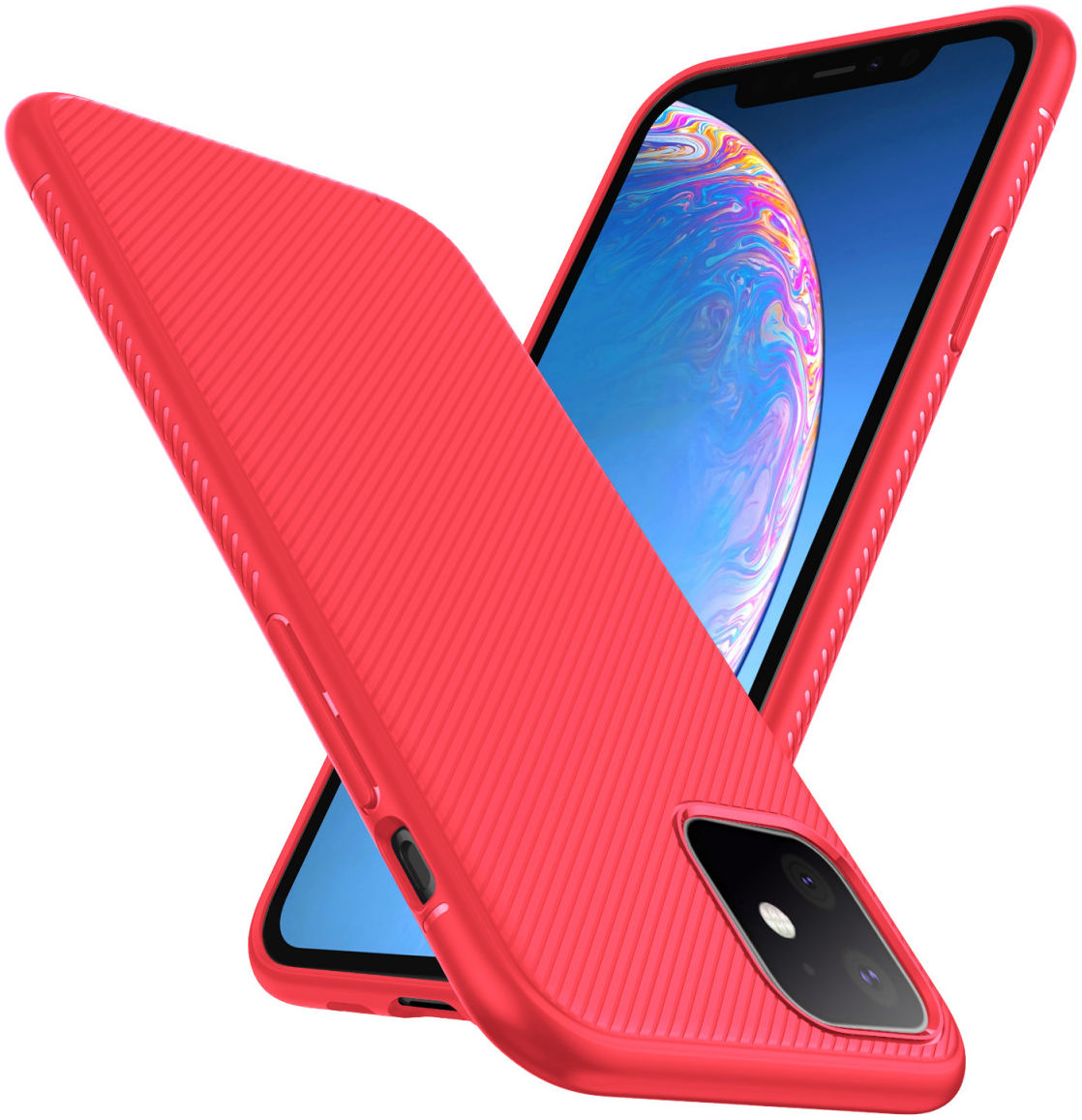 Apple iPhone 11 Twill Slim Texture TPU Hoesje Rood afbeelding 4